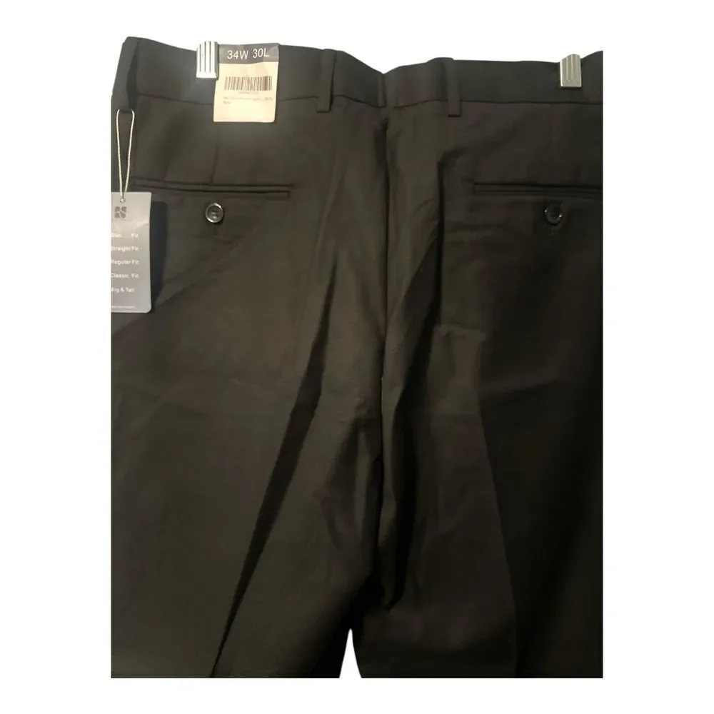 Gboy Studio Mens Black Classic Fit Flat‎ Front Dress Pants, 34x30